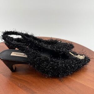 Antonio Melani‎ Elizabeth Damrich Black Tinsel Moon Slingback Kitten Heels 5.5M